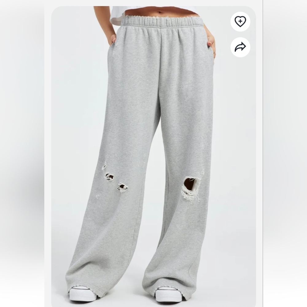 Good American Heather Grey Joggers Distressed Wide Leg Jogger Gray Size 2